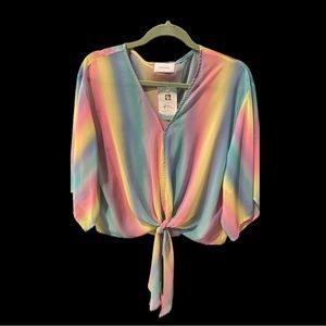 NWT semi sheer tie front top Sz M